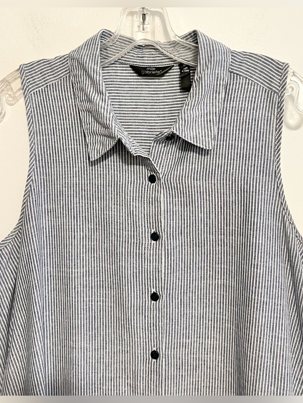 Mlle Gabrielle Striped Sleeveless Button Down Dress. Pockets, Curved Hem. XL - Picture 4 of 8